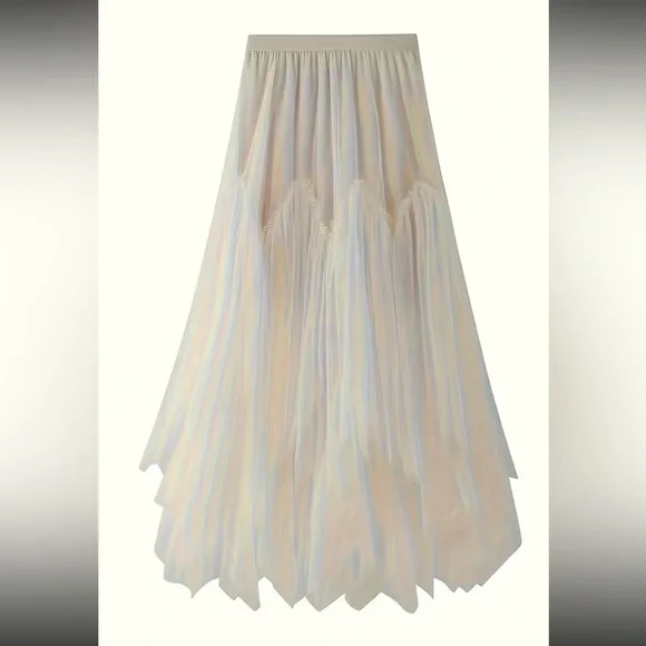 Luxe mesh asymmetrical hem maxi skirt - Picture 2 of 15